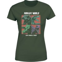 Jurassic Park World Four Colour Faces Women's T-Shirt - Green - M von Jurassic Park