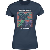 Jurassic Park World Four Colour Faces Women's T-Shirt - Navy - XS von Jurassic Park