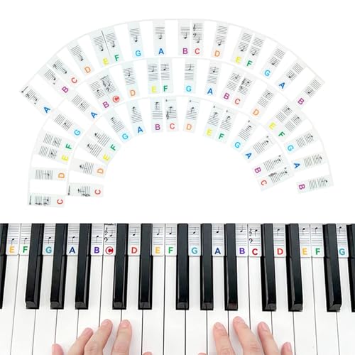 JurciCat Abnehmbare Klaviertastatur Etiketten für 88 Tasten Klaviernoten Anfänger Klavier Tastaturaufkleber Aus Silikon Wiederverwendbar Und Wird Mit Box Geliefert (Regenbogen） von JurciCat
