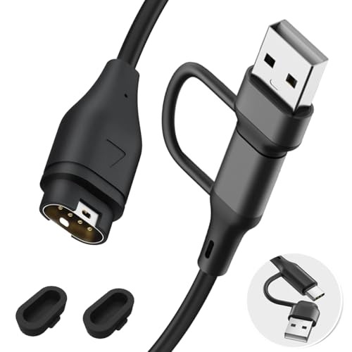 Jurqqer 2-in-1-Multi-Ladekabel, kompatibel mit Garmin Watch, Ladekabel, 1 m, Schnellladekabel für USB/Typ C, mit 2 Staubschutzsteckern von Jurqqer