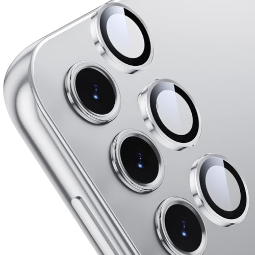 Jurqqer Kameraschutz für Samsung Galaxy S25, Kratzfest & Stabil, 9H HD Ultradünner Gehärtetes Glas, Kamera Schutz aus Aluminiumlegierung, Einfache Installation Silber von Jurqqer