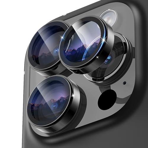 Jurqqer Kameraschutz für iPhone 16 Pro Max/iPhone 16 Pro, [Kratzfest & Stabil] 9H Ultradünner Gehärtetes Glas, Kamera Schutz aus Aluminiumlegierung, Einfache Installation Schwarz. von Jurqqer