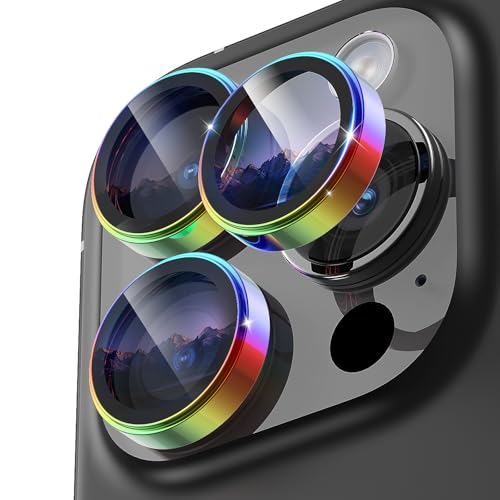 Jurqqer Kameraschutz für iPhone 16 Pro Max/iPhone 16 Pro, [Kratzfest & Stabil] 9H Ultradünner Gehärtetes Glas, Kamera Schutz aus Aluminiumlegierung, Einfache Installation Bunt. von Jurqqer
