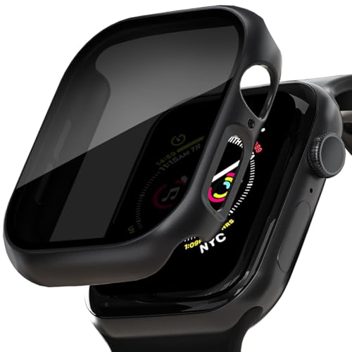 Jurqqer 2 Stück Schutzhülle mit [Anti-Spy] Gehärtetem Displayschutz für Apple Watch Series 10 46mm,Ultra-dünne Anti-Fall Kratzfeste Abdeckung Schutz für iWatch,Schwarz von Jurqqer