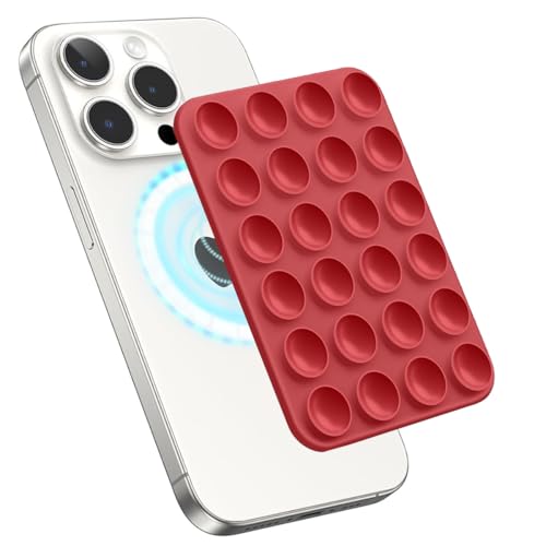 Jurqqer Silikon Handy Saugnapf Halterung Kompatibel mit MagSafe für iPhone und Android, Magnet Halterung Magnetische Handyhalterung für TikTok Ersteller, Videos und Selfies Rot von Jurqqer