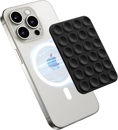 Jurqqer Silikon Handy Saugnapf Halterung Kompatibel mit MagSafe für iPhone und Android, Magnet Halterung Magnetische Handyhalterung für TikTok Ersteller, Videos und Selfies Schwarz von Jurqqer