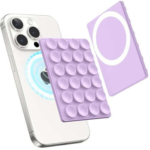 Jurqqer Silikon Handy Saugnapf Halterung Kompatibel mit MagSafe für iPhone und Android, Magnet Halterung Magnetische Handyhalterung für TikTok Ersteller, Videos und Selfies Violett von Jurqqer
