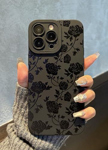 Jusnfu Schutzhülle für iPhone 12 Pro 6,1 Zoll 2020, ästhetische Rose Blumendruck, Handyhülle für Damen, Mädchen, Männer, schlanke Silikon-Schutzhülle für iPhone 12 Pro, schwarze Blume von Jusnfu