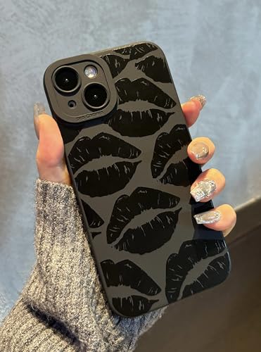 Jusnfu Schutzhülle für iPhone 13, 15,5 cm (6,1 Zoll), 2021, ästhetische Lippen, Küsse, Druck, Handyhülle für Damen, Mädchen, Herren, schlanke Silikon-Schutzhülle für iPhone 13, schwarze Lippen, Küsse von Jusnfu