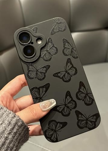Jusnfu Schutzhülle für iPhone 16 15.5 cm 2024, ästhetischer Schmetterlingsdruck, Handyhülle für Damen, Mädchen, Herren, schlanke Silikon-Schutzhülle für iPhone 16, schwarzer Schmetterling Jusnfu Schutzhülle für iPhone 16 15.5 cm 2024, ästhetischer Schmetterlingsdruck, Handyhülle für Damen, Mädchen, Herren, schlanke Silikon-Schutzhülle für iPhone 16, schwarzer Schmetterling von Jusnfu