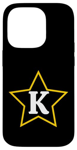 Buchstabe K Monogramm im gelben Stern Hülle für iPhone 14 Pro von Just Letter Designs