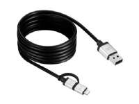 JustMobile AluCable Duo, 1,5 m, USB A, Micro-USB B/Lightning, Männlich/Männlich, Aluminium, Schwarz von JustMobile