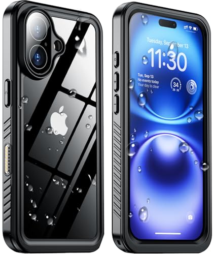 Justcool Schutzhülle für iPhone 16, wasserdicht, 3,6 m, militärisch, sturzsicher, IP68 wasserdicht, integrierter Displayschutz, stoßfest, staubdicht, für iPhone 16, 15,5 cm (6,1 Zoll), Schwarz von Justcool