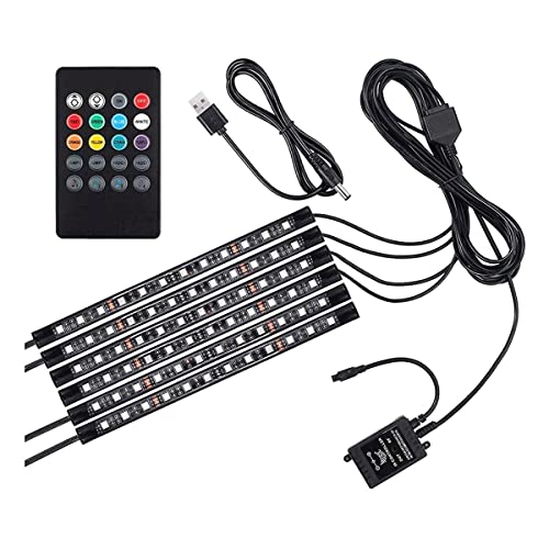 Justech 6stk 12V LED Streifenleuchte Auto Innenleuchten dimmbare Umgebungsbeleuchtung Footwell-Lichter RGB SMD 48 LED Auto Stimmungslicht Wasserdicht mit Drahtloser Musiksteuerung USB Port von Justech