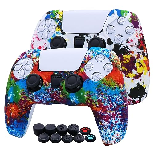 [2 Stück] Jusy Silikon Hülle für PS5 Controller, Anti-Rutsch Anti-Schweiß Controller Hülle Skin Case x 2 mit FPS PRO Thumbsticks Thumb Grips Aufsätze x 10 (Graffiti) von Jusy