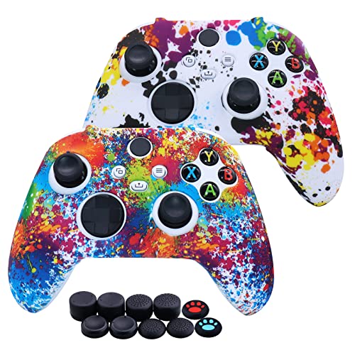 [2 Stück] Jusy Silikon Hülle für Xbox Series X/S Controller, Anti-Rutsch Anti-Schweiß Controller Hülle Skin Case x 2 mit FPS PRO Thumbsticks Thumb Grips Aufsätze x 10 (Graffiti) von Jusy