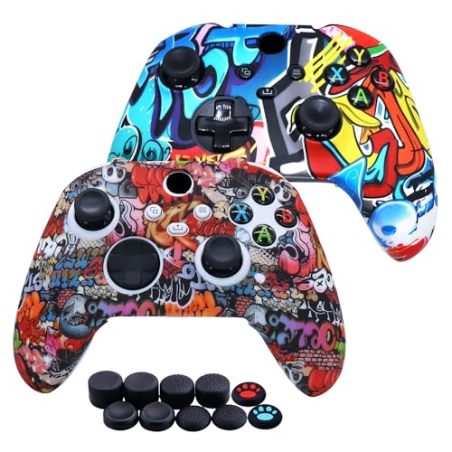 [2 Stück] Jusy Silikon Hülle für Xbox Series X/S Controller, Anti-Rutsch Anti-Schweiß Controller Hülle Skin Case x 2 mit FPS PRO Thumbsticks Thumb Grips Aufsätze x 10 (Streetstyle) von Jusy