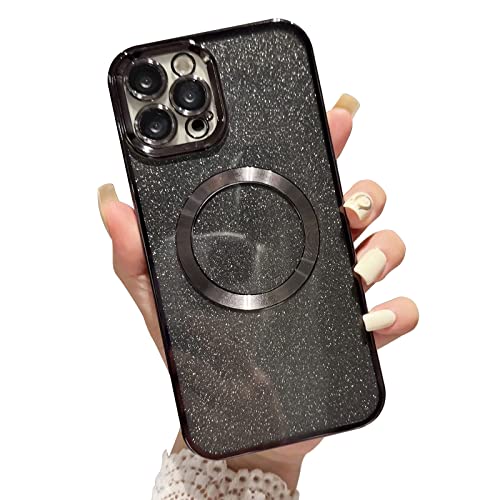 Jusy Glitzernde MagSafe Hülle für iPhone 13 Pro Max, mit Kameraschutz und stoßdämpfender Wirkung, Elegant luxuriös und perfekt für Frauen und Mädchen geeignet Schwarz von Jusy
