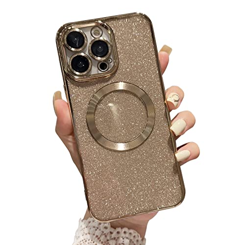 Jusy Glitzernde MagSafe Hülle für iPhone 14 Pro Max, mit Kameraschutz und stoßdämpfender Wirkung, Elegant luxuriös und perfekt für Frauen und Mädchen geeignet Gold von Jusy