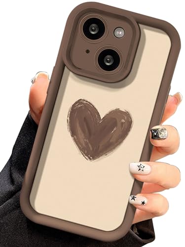 Jusy Handyhülle Kompatibel mit iPhone 13, Gekritzel-Herz-Muster Silikon Vollständiger Kameraschutz und Kantenverstärkung, Stoßfeste Abdeckung für Mädchen Frauen, Braun von Jusy