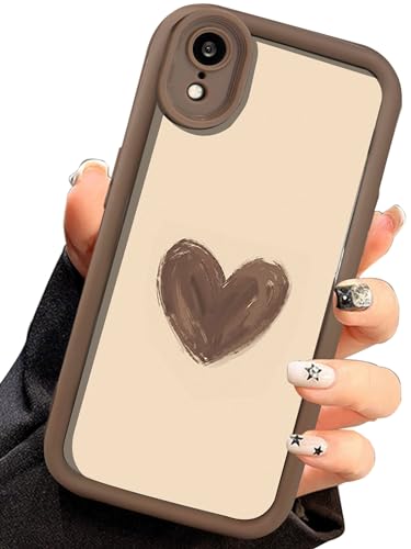 Jusy Handyhülle Kompatibel mit iPhone XR, Gekritzel-Herz-Muster Silikon Vollständiger Kameraschutz und Kantenverstärkung, Stoßfeste Abdeckung für Mädchen Frauen, Braun von Jusy