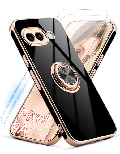 Jusy Hülle für Google Pixel 9a, mit 360° Drehbarem Magnetischem Ringständer und 2 Stück Schutzfolie,Luxuriöses Hochglanzfinish und Galvanisierte Stoßfeste Schutzhülle für Das Telefon,Schwarz Jusy Hülle für Google Pixel 9a, mit 360° Drehbarem Magnetischem Ringständer und 2 Stück Schutzfolie,Luxuriöses Hochglanzfinish und Galvanisierte Stoßfeste Schutzhülle für Das Telefon,Schwarz von Jusy