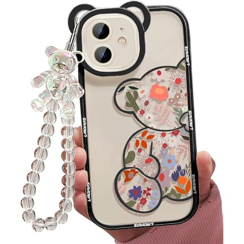 Jusy Kompatibel mit iPhone 11 Hülle,Süße Blumen Floral Bär Abdeckung mit Schöner Handgelenkschlaufe Armbandkette für Mädchen Frauen, Klare Kawaii Kamera Schutz Hübsche Telefonhülle,Schwarz Jusy Kompatibel mit iPhone 11 Hülle,Süße Blumen Floral Bär Abdeckung mit Schöner Handgelenkschlaufe Armbandkette für Mädchen Frauen, Klare Kawaii Kamera Schutz Hübsche Telefonhülle,Schwarz von Jusy
