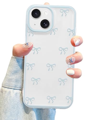 Jusy Kompatibel mit iPhone 14 Hülle,Süße Klar Rosa Schleifenmuster Schöne Weiche TPU Telefonhülle Vollständiger Kameraschutz Handyhülle für Frauen Mädchen - Blau Jusy Kompatibel mit iPhone 14 Hülle,Süße Klar Rosa Schleifenmuster Schöne Weiche TPU Telefonhülle Vollständiger Kameraschutz Handyhülle für Frauen Mädchen - Blau von Jusy