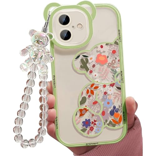 Jusy Kompatibel mit iPhone 16 Hülle,Süße Blumen Floral Bär Abdeckung mit Schöner Handgelenkschlaufe Armbandkette für Mädchen Frauen, Klare Kawaii Kamera Schutz Hübsche Telefonhülle,Grün Jusy Kompatibel mit iPhone 16 Hülle,Süße Blumen Floral Bär Abdeckung mit Schöner Handgelenkschlaufe Armbandkette für Mädchen Frauen, Klare Kawaii Kamera Schutz Hübsche Telefonhülle,Grün von Jusy