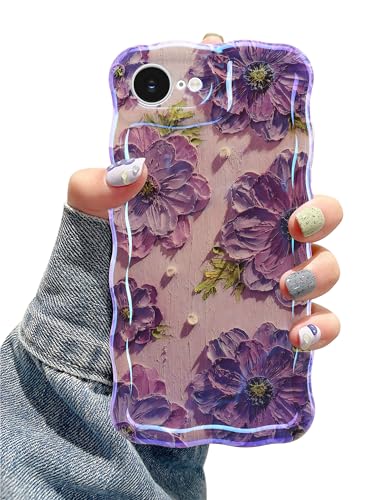 Jusy Kompatibel mit iPhone 16e, buntes Retro-Ölgemälde, Blume, Laser, glänzendes Muster, niedlich, lockig, weiche TPU-Schutzhülle für Mädchen, Violett Jusy Kompatibel mit iPhone 16e, buntes Retro-Ölgemälde, Blume, Laser, glänzendes Muster, niedlich, lockig, weiche TPU-Schutzhülle für Mädchen, Violett von Jusy