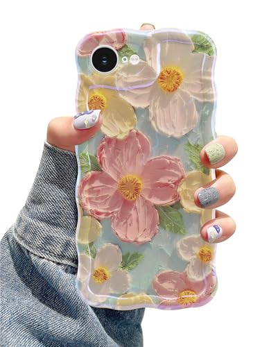 Jusy Kompatibel mit iPhone 16e, buntes Retro-Ölgemälde, Blume, Laserdruck, Blau, glänzendes Muster, niedlich, lockige Wellen, weiche TPU-Schutzhülle für Mädchen, Grün Jusy Kompatibel mit iPhone 16e, buntes Retro-Ölgemälde, Blume, Laserdruck, Blau, glänzendes Muster, niedlich, lockige Wellen, weiche TPU-Schutzhülle für Mädchen, Grün von Jusy