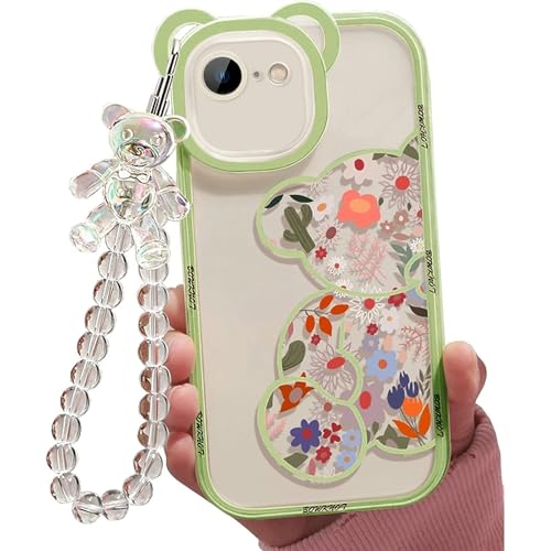 Jusy Kompatibel mit iPhone 7/8/SE Hülle,Süße Blumen Floral Bär Abdeckung mit Schöner Handgelenkschlaufe Armbandkette für Mädchen Frauen, Klare Kawaii Kamera Schutz Hübsche Telefonhülle,Grün Jusy Kompatibel mit iPhone 7/8/SE Hülle,Süße Blumen Floral Bär Abdeckung mit Schöner Handgelenkschlaufe Armbandkette für Mädchen Frauen, Klare Kawaii Kamera Schutz Hübsche Telefonhülle,Grün von Jusy