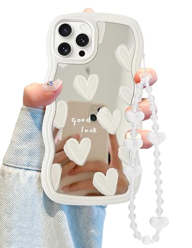 Jusy Schutzhülle für iPhone 13 Pro mit gewelltem Rand, niedliches weißes Herz, Spiegel, lockige Wellen-Rahmenform, stoßfestes Hart-PC & weiches TPU-Stoßdämpferschutz für Frauen und Mädchen, mit Jusy Schutzhülle für iPhone 13 Pro mit gewelltem Rand, niedliches weißes Herz, Spiegel, lockige Wellen-Rahmenform, stoßfestes Hart-PC & weiches TPU-Stoßdämpferschutz für Frauen und Mädchen, mit von Jusy