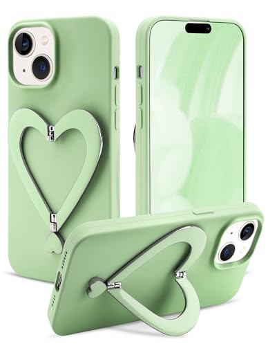 Jusy Schutzhülle für iPhone 15, süßes Herz mit 3D-Herz-Ständer, schmale Passform, Flüssigsilikon, weiches kratzfestes Mikrofaserfutter, stoßfeste Schutzhülle für Mädchen, Grün Jusy Schutzhülle für iPhone 15, süßes Herz mit 3D-Herz-Ständer, schmale Passform, Flüssigsilikon, weiches kratzfestes Mikrofaserfutter, stoßfeste Schutzhülle für Mädchen, Grün von Jusy