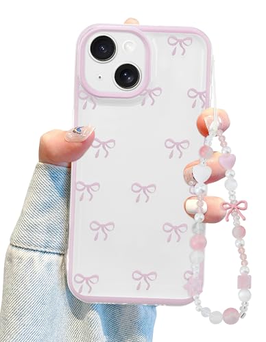 Jusy Schutzhülle für iPhone 15 Plus, niedliches transparentes Schleifenmuster, ästhetisch, weiches TPU, transparent, Schutzhülle für Damen, Mädchen, mit Armbandkette, Rosa Jusy Schutzhülle für iPhone 15 Plus, niedliches transparentes Schleifenmuster, ästhetisch, weiches TPU, transparent, Schutzhülle für Damen, Mädchen, mit Armbandkette, Rosa von Jusy