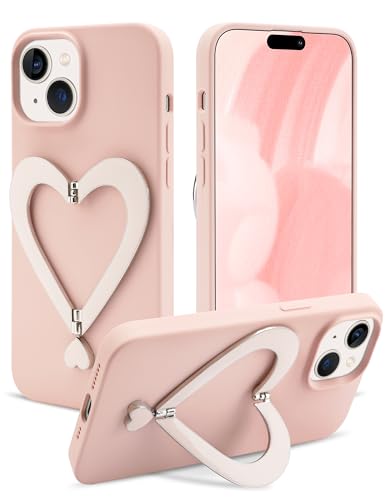 Jusy Schutzhülle für iPhone 15 Plus, süßes Herz mit 3D-Herz-Ständer, schmale Passform, Flüssigsilikon, weiches kratzfestes Mikrofaserfutter, stoßfeste Schutzhülle für Mädchen, Sandrosa Jusy Schutzhülle für iPhone 15 Plus, süßes Herz mit 3D-Herz-Ständer, schmale Passform, Flüssigsilikon, weiches kratzfestes Mikrofaserfutter, stoßfeste Schutzhülle für Mädchen, Sandrosa von Jusy