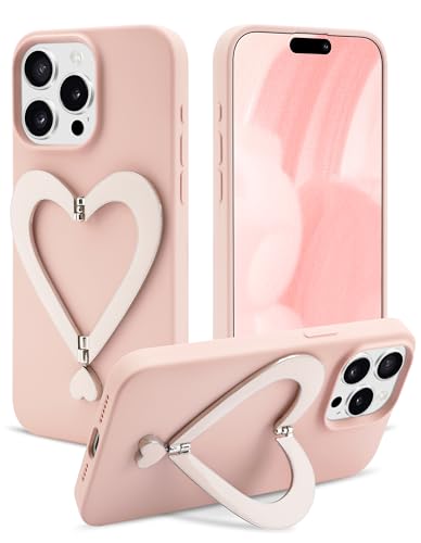 Jusy Schutzhülle für iPhone 15 Pro Max, süßes Herz mit 3D-Herz-Ständer, schmale Passform, Flüssigsilikon, weiches, kratzfestes Mikrofaserfutter, stoßfeste Schutzhülle für Mädchen, Sandrosa Jusy Schutzhülle für iPhone 15 Pro Max, süßes Herz mit 3D-Herz-Ständer, schmale Passform, Flüssigsilikon, weiches, kratzfestes Mikrofaserfutter, stoßfeste Schutzhülle für Mädchen, Sandrosa von Jusy