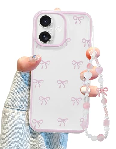 Jusy Schutzhülle für iPhone 16 Plus, niedliches transparentes Schleifenmuster, ästhetisch, weiches TPU, transparent, Schutzhülle für Damen, Mädchen, mit Armbandkette, Rosa Jusy Schutzhülle für iPhone 16 Plus, niedliches transparentes Schleifenmuster, ästhetisch, weiches TPU, transparent, Schutzhülle für Damen, Mädchen, mit Armbandkette, Rosa von Jusy