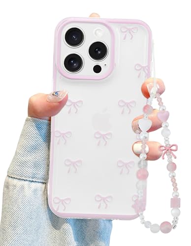Jusy Schutzhülle für iPhone 16 Pro Max, niedliches transparentes Schleifenmuster, ästhetisch, weiches TPU, transparent, Schutzhülle für Damen, Mädchen, mit Armbandkette, Rosa Jusy Schutzhülle für iPhone 16 Pro Max, niedliches transparentes Schleifenmuster, ästhetisch, weiches TPU, transparent, Schutzhülle für Damen, Mädchen, mit Armbandkette, Rosa von Jusy