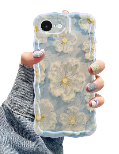 Jusy Schutzhülle für iPhone 16e, buntes Retro-Ölgemälde, Blume, Laser, glänzendes Muster, niedlich, gelockt, weiche TPU-Schutzhülle für Mädchen, Hellblau Jusy Schutzhülle für iPhone 16e, buntes Retro-Ölgemälde, Blume, Laser, glänzendes Muster, niedlich, gelockt, weiche TPU-Schutzhülle für Mädchen, Hellblau von Jusy