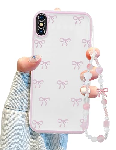 Jusy Schutzhülle für iPhone Xs Max, niedliches transparentes Schleifenmuster, ästhetisch, weiches TPU, transparent, für Damen, Mädchen, mit Armbandkette, Rosa Jusy Schutzhülle für iPhone Xs Max, niedliches transparentes Schleifenmuster, ästhetisch, weiches TPU, transparent, für Damen, Mädchen, mit Armbandkette, Rosa von Jusy