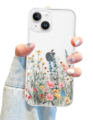 Jusy Transparente Schutzhülle für iPhone 15, für Damen, niedliches Blumendesign, weiches TPU, stoßfest, Dschungelblume Jusy Transparente Schutzhülle für iPhone 15, für Damen, niedliches Blumendesign, weiches TPU, stoßfest, Dschungelblume von Jusy