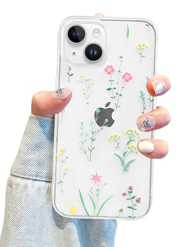 Jusy Transparente Schutzhülle für iPhone 15, für Damen, niedliches Blumendesign, weiches TPU, stoßfest, Erdbeerblume Jusy Transparente Schutzhülle für iPhone 15, für Damen, niedliches Blumendesign, weiches TPU, stoßfest, Erdbeerblume von Jusy
