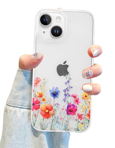 Jusy Transparente Schutzhülle für iPhone 15, für Damen, niedliches Blumendesign, weiches TPU, stoßfest, schützend, Blumen-Cluster Jusy Transparente Schutzhülle für iPhone 15, für Damen, niedliches Blumendesign, weiches TPU, stoßfest, schützend, Blumen-Cluster von Jusy