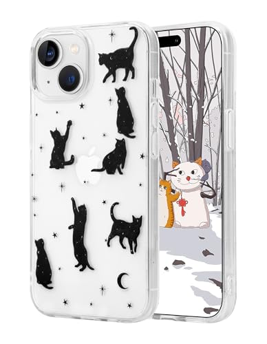 Jusy Transparente Schutzhülle für iPhone 15 mit Design, für Damen, niedlich, schwarze Katze, weiches TPU, stoßfest, Schutzhülle für iPhone 15 – Sternenkatze Jusy Transparente Schutzhülle für iPhone 15 mit Design, für Damen, niedlich, schwarze Katze, weiches TPU, stoßfest, Schutzhülle für iPhone 15 – Sternenkatze von Jusy