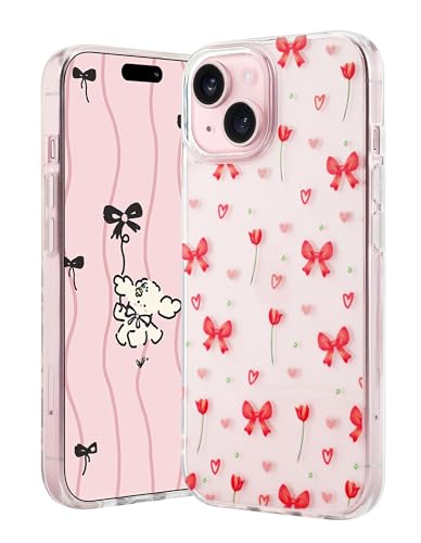 Jusy Transparente Schutzhülle für iPhone 15 mit Design, für Damen, niedlicher Schleife, weiches TPU, stoßfest, Schutz für iPhone 15, Tulpen und Schleife Jusy Transparente Schutzhülle für iPhone 15 mit Design, für Damen, niedlicher Schleife, weiches TPU, stoßfest, Schutz für iPhone 15, Tulpen und Schleife von Jusy