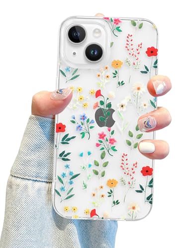 Jusy Transparente Schutzhülle mit Design, kompatibel mit iPhone 15, für Damen, niedliches Blumendesign, weiches TPU, stoßfest, lebendig, farbige Blumen Jusy Transparente Schutzhülle mit Design, kompatibel mit iPhone 15, für Damen, niedliches Blumendesign, weiches TPU, stoßfest, lebendig, farbige Blumen von Jusy