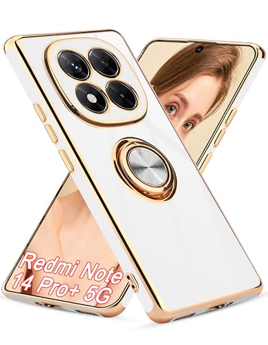 Jusy für Xiaomi Redmi Note 14 Pro Plus 5G Hülle mit 360° Drehring und Magnetständer,Handyhülle Redmi Note 14 Pro+ 5G mit Luxuriösem Glanz-Finish und Elektroplattierung,Weiß/Gold Jusy für Xiaomi Redmi Note 14 Pro Plus 5G Hülle mit 360° Drehring und Magnetständer,Handyhülle Redmi Note 14 Pro+ 5G mit Luxuriösem Glanz-Finish und Elektroplattierung,Weiß/Gold von Jusy