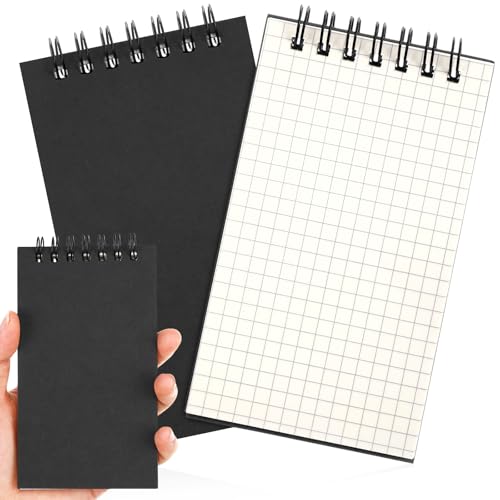Jutom Mini-Taschennotizbücher, Großpackung, 7,6 x 12,7 cm, kariertes Papier, Spiralblock, 120 Seiten, 80 g/m², Mini-Notizblöcke für Zuhause, Klassenzimmer, Büro, Arbeitsbedarf, Schwarz, 2 Stück von Jutom