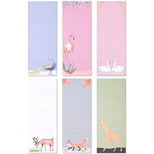 6 Stück Magnetische Notizblöcke mit je 60 Blatt, Liniert, 6 Farben und Niedliche Tier-Motive, Je 9 x 23 cm von Juvale